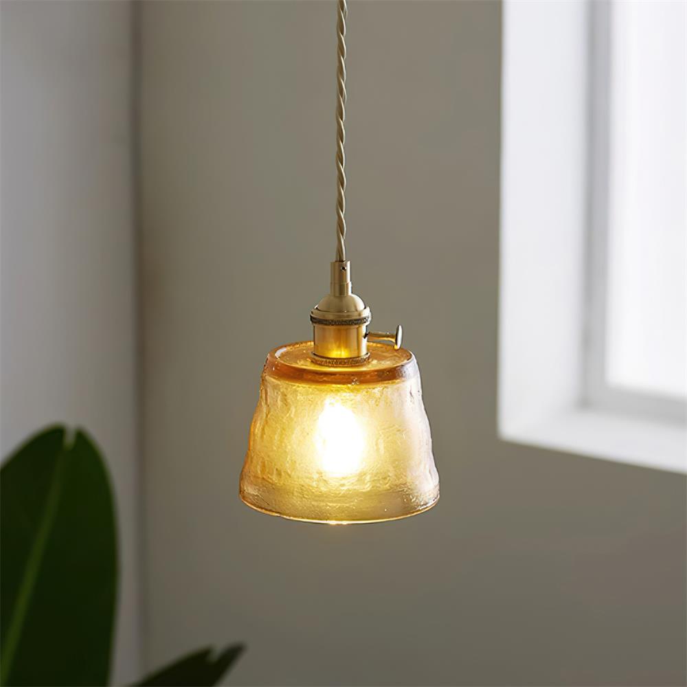 Pendant Lamp Brass and Glass Textured Shade Artisan Vintage Accent
