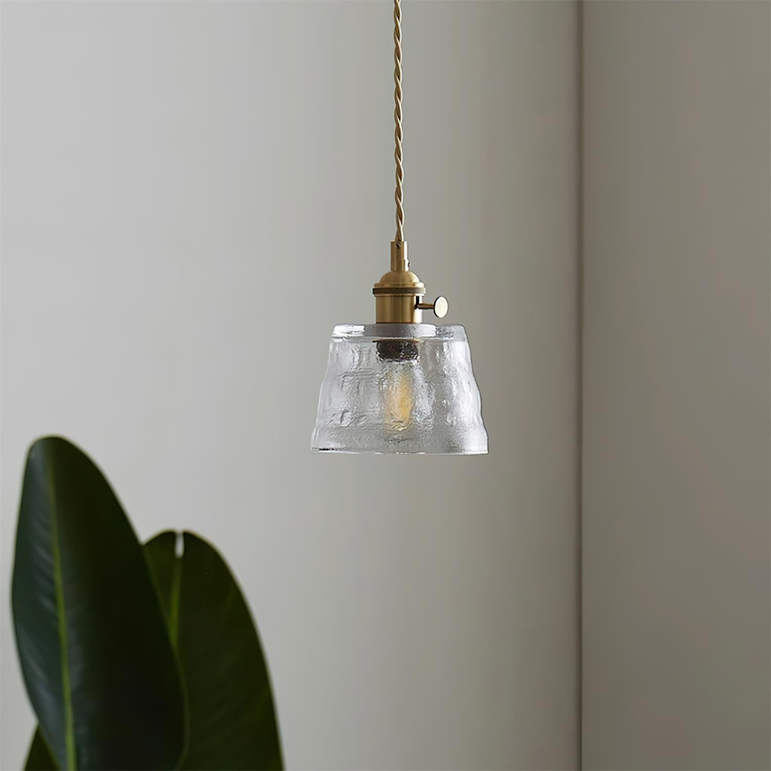 Pendant Lamp Brass and Glass Textured Shade Artisan Vintage Accent