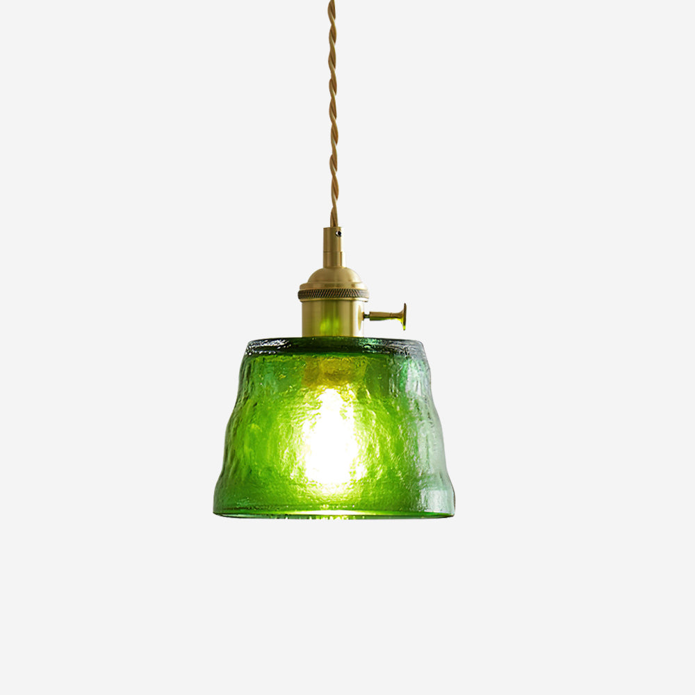 Pendant Lamp Brass and Glass Textured Shade Artisan Vintage Accent