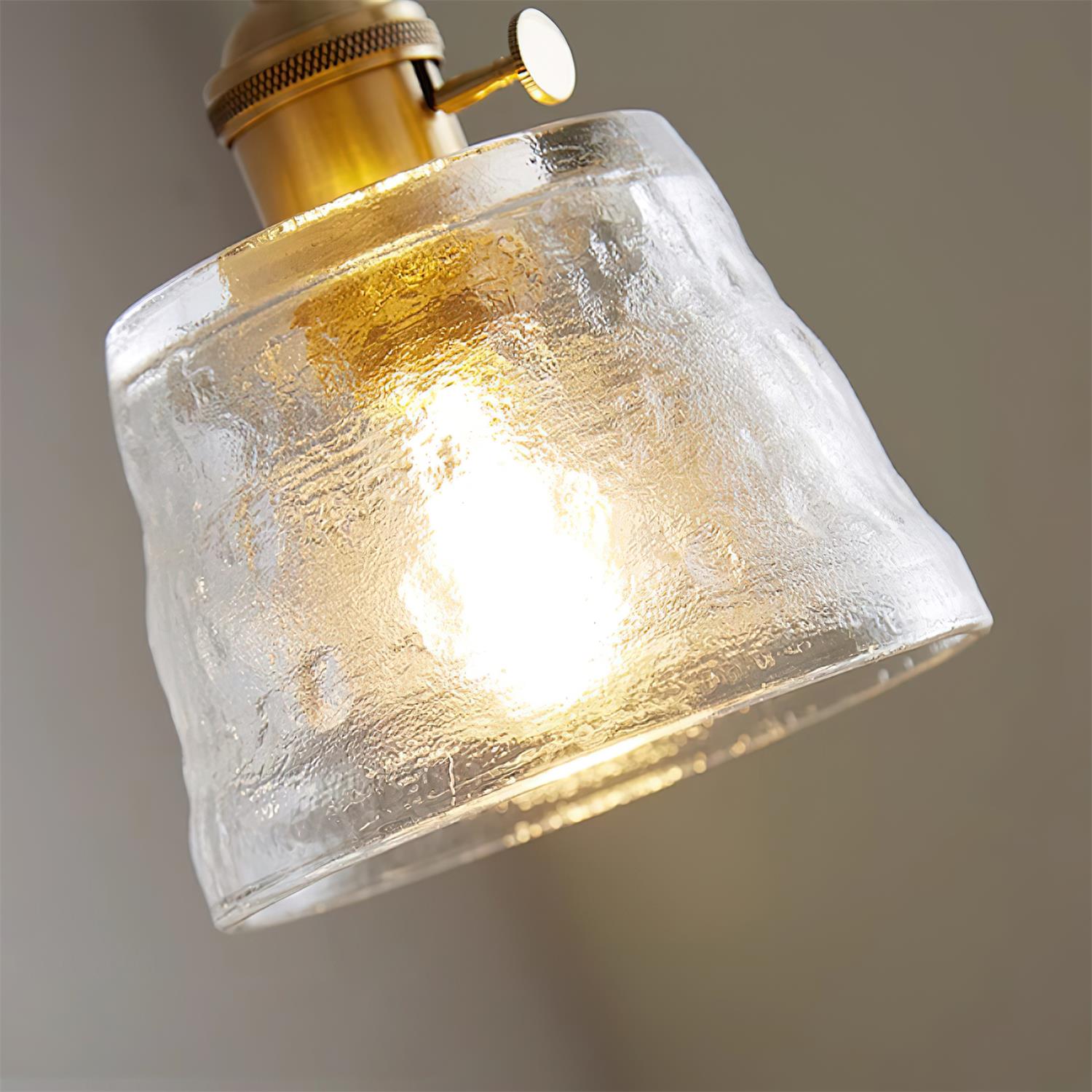 Pendant Lamp Brass and Glass Textured Shade Artisan Vintage Accent
