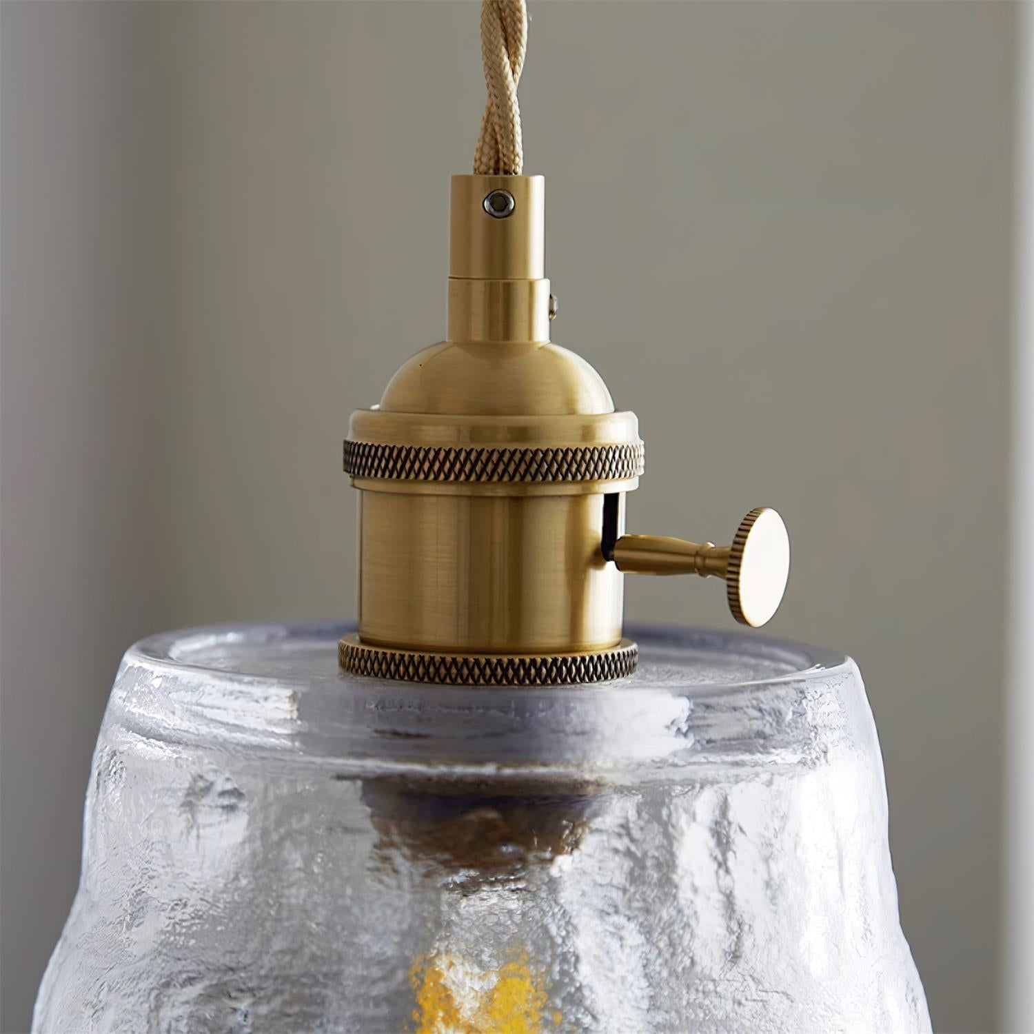 Pendant Lamp Brass and Glass Textured Shade Artisan Vintage Accent