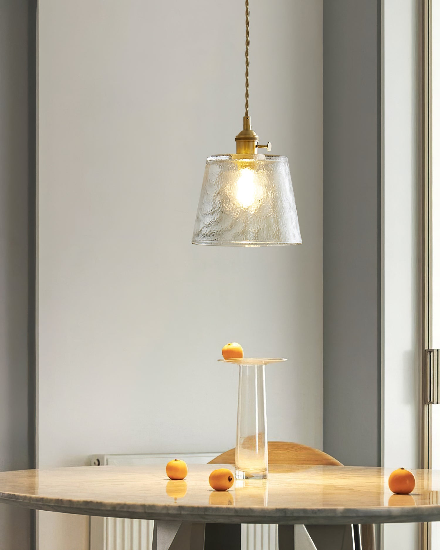 Pendant Lamp Brass and Glass Textured Shade Artisan Vintage Accent