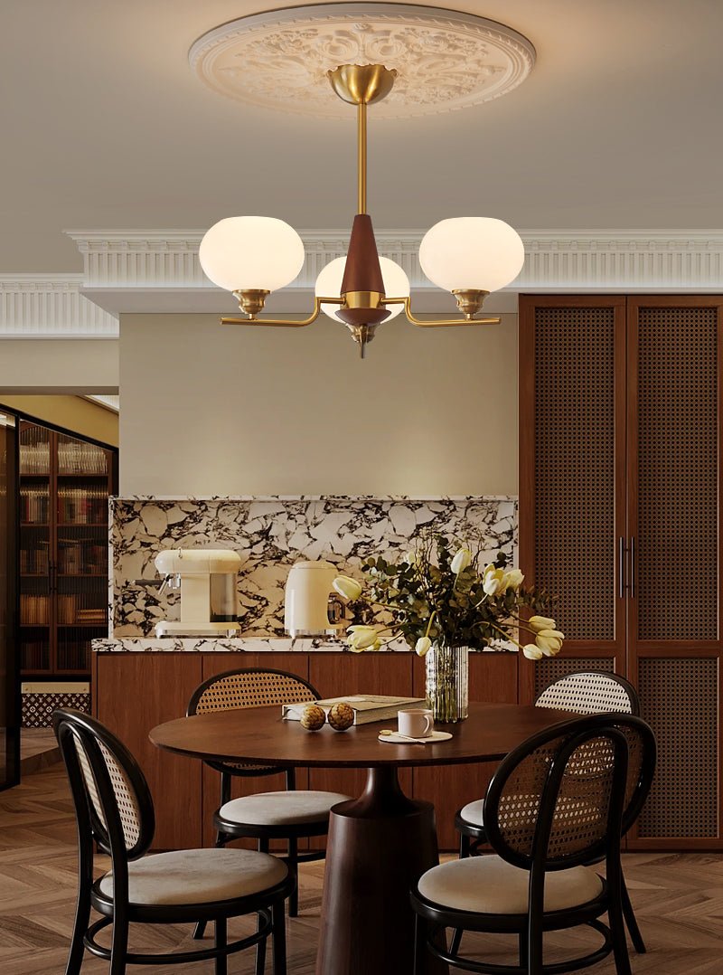 Lustra Chandelier Walnut Frosted Glass Globes - Letslighting
