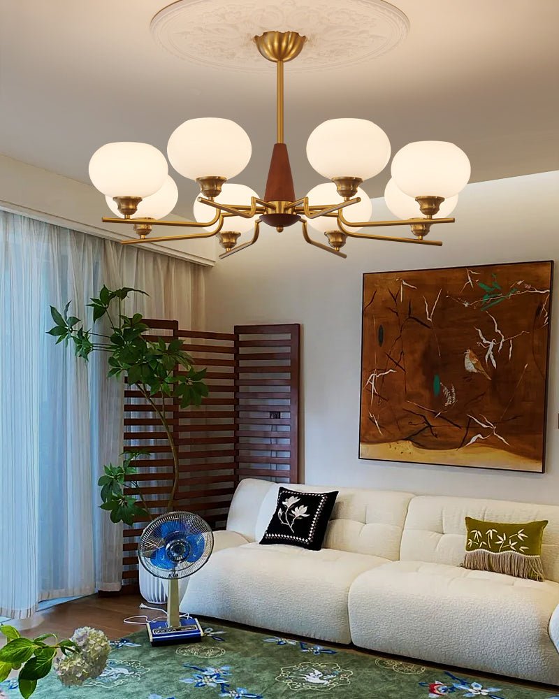 Lustra Chandelier Walnut Frosted Glass Globes - Letslighting