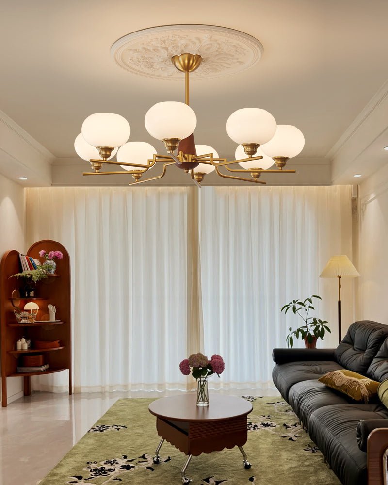 Lustra Chandelier Walnut Frosted Glass Globes - Letslighting