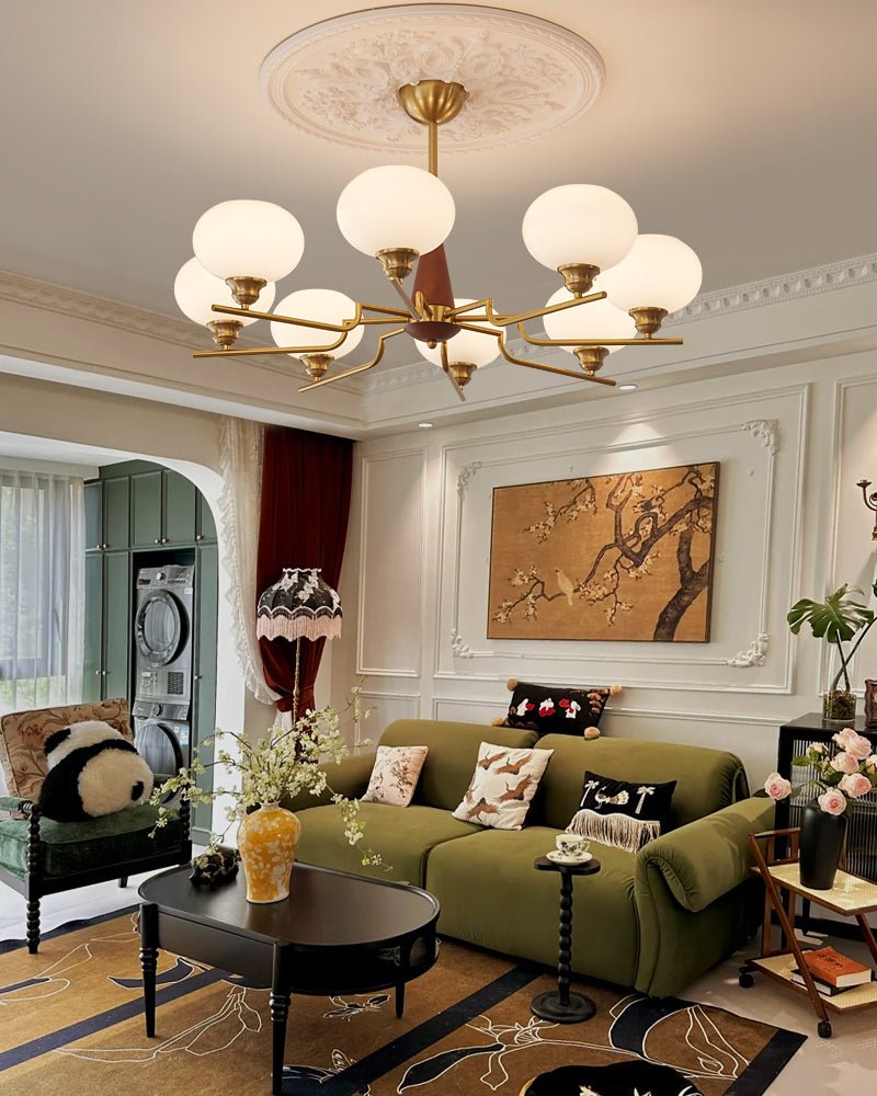 Lustra Chandelier Walnut Frosted Glass Globes - Letslighting