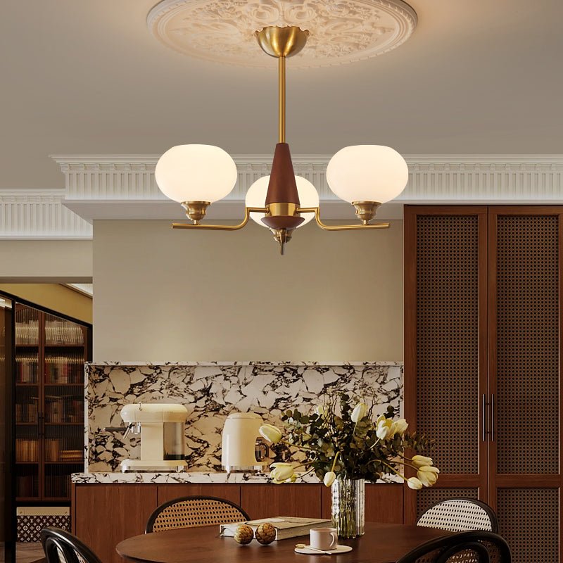 Lustra Chandelier Walnut Frosted Glass Globes - Letslighting