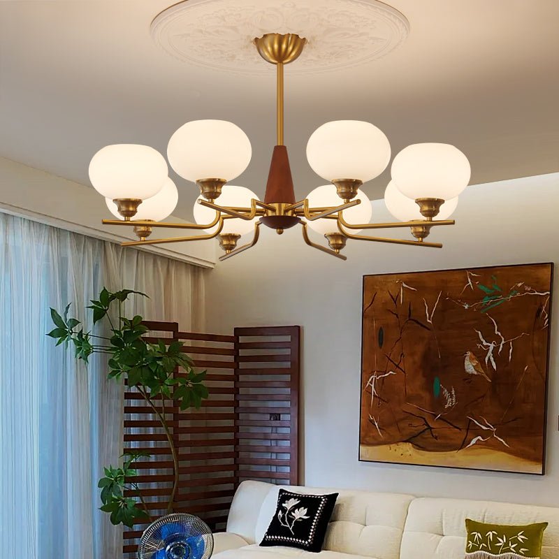 Lustra Chandelier Walnut Frosted Glass Globes - Letslighting
