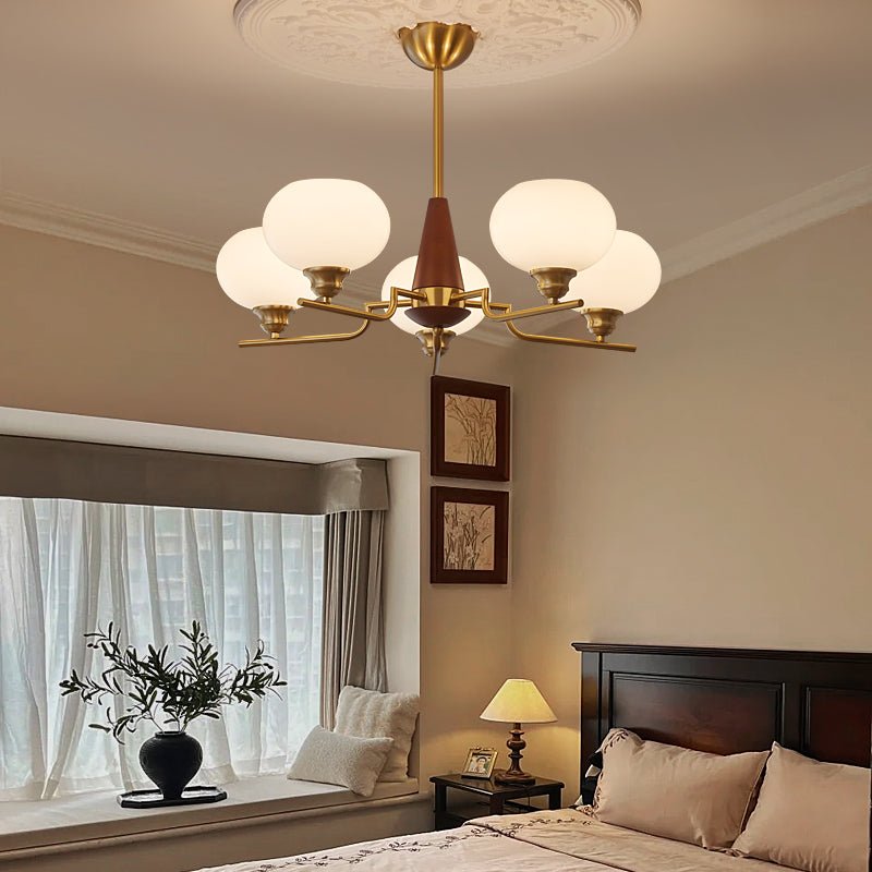 Lustra Chandelier Walnut Frosted Glass Globes - Letslighting
