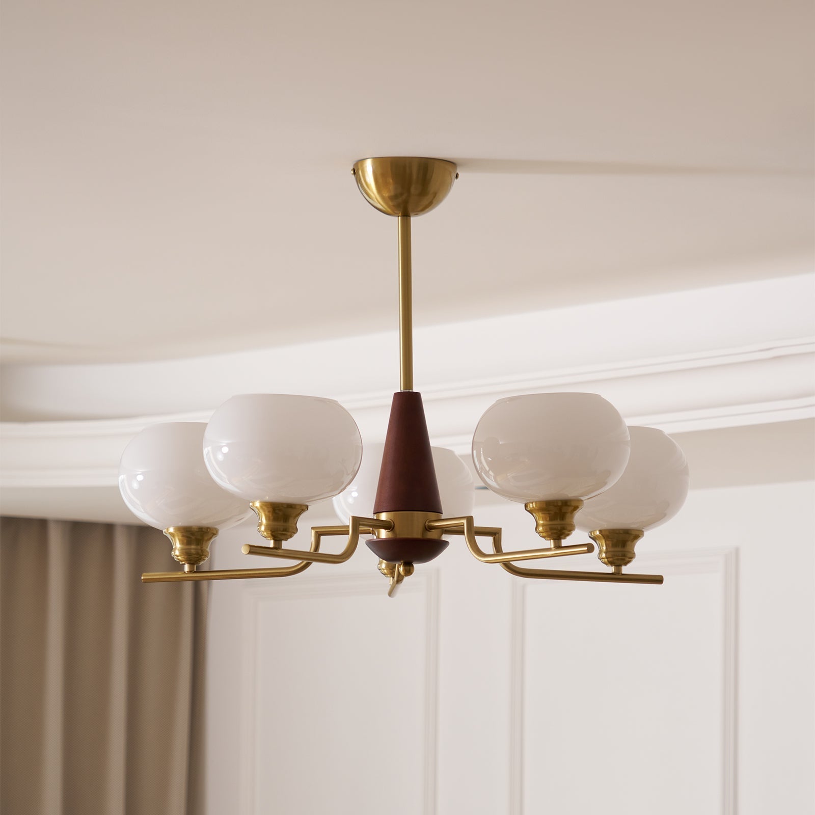 Lustra Chandelier Walnut Frosted Glass Globes - Letslighting
