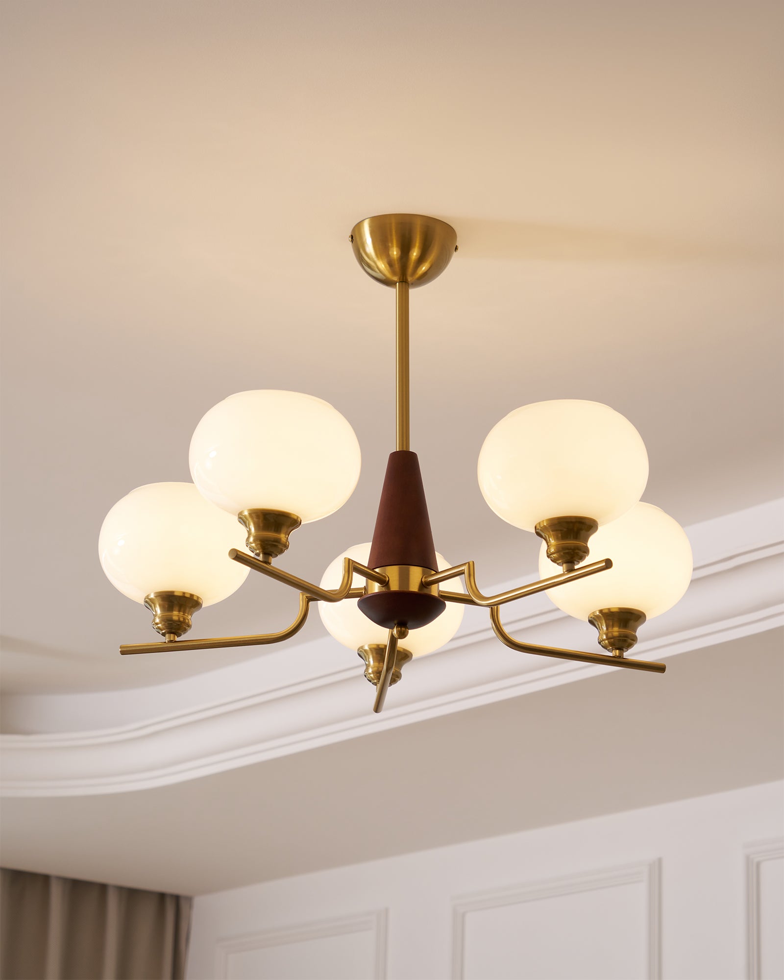Lustra Chandelier Walnut Frosted Glass Globes - Letslighting