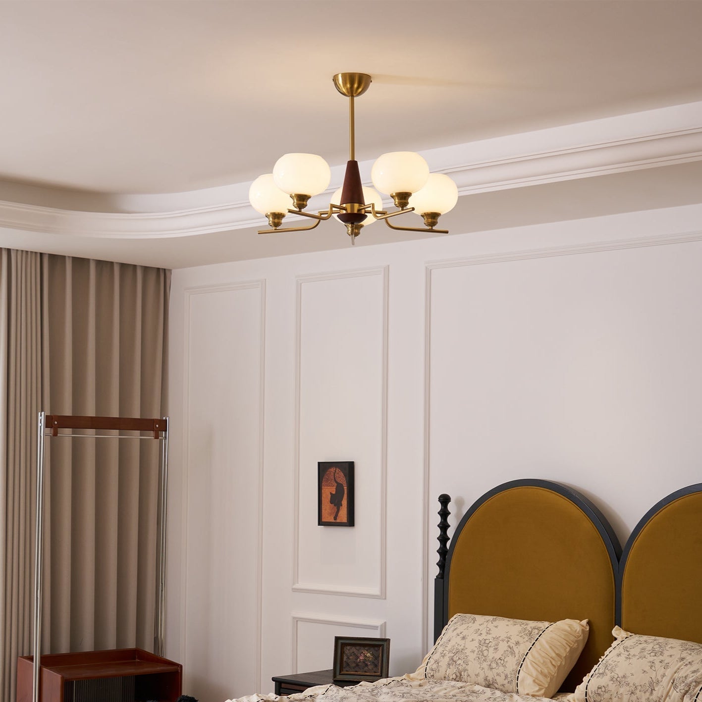 Lustra Chandelier Walnut Frosted Glass Globes - Letslighting