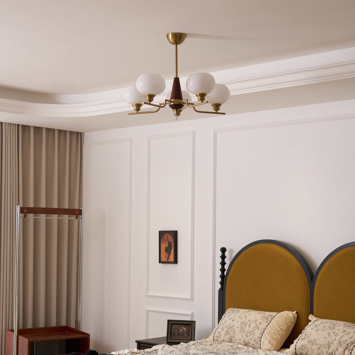 Lustra Chandelier Walnut Frosted Glass Globes - Letslighting