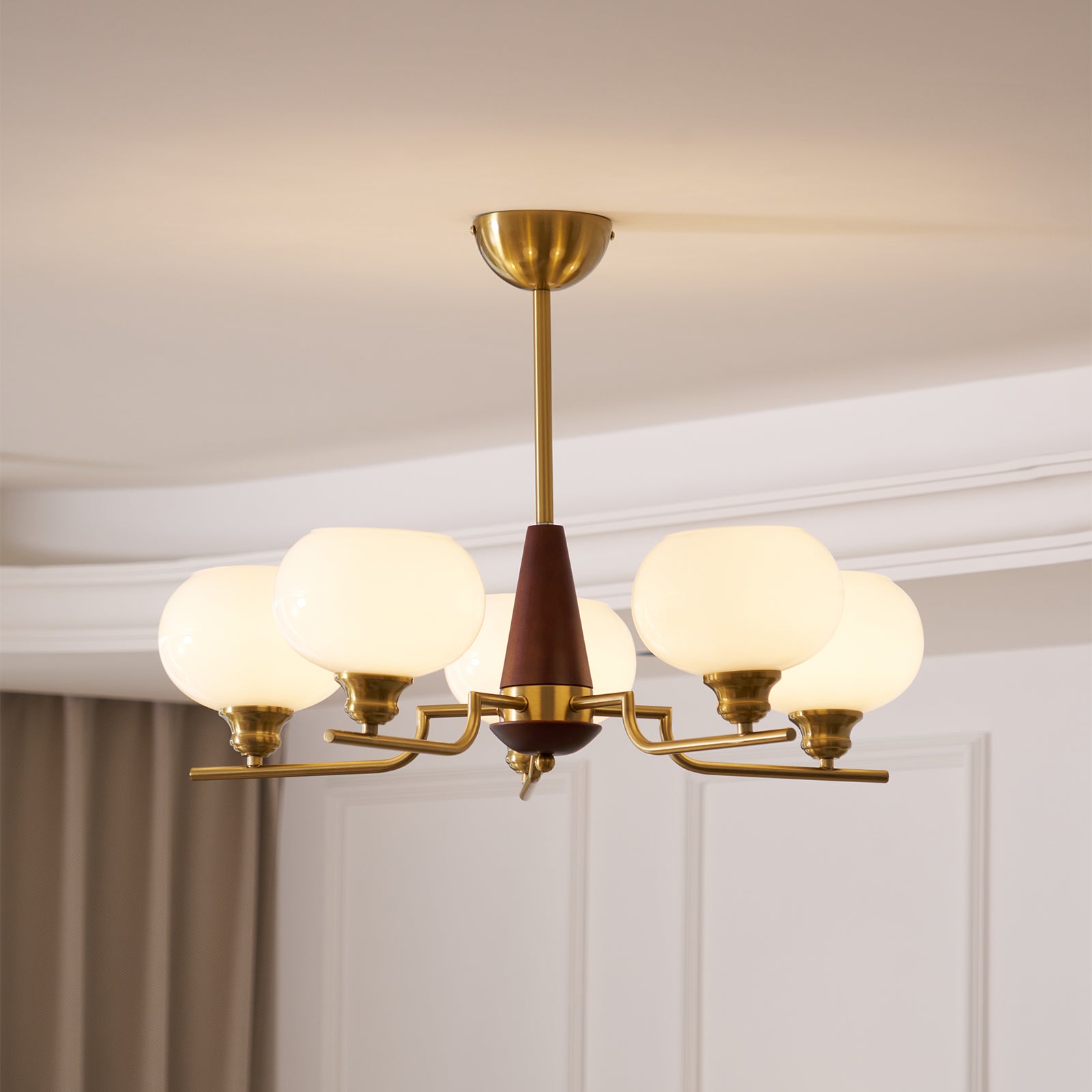 Lustra Chandelier Walnut Frosted Glass Globes - Letslighting