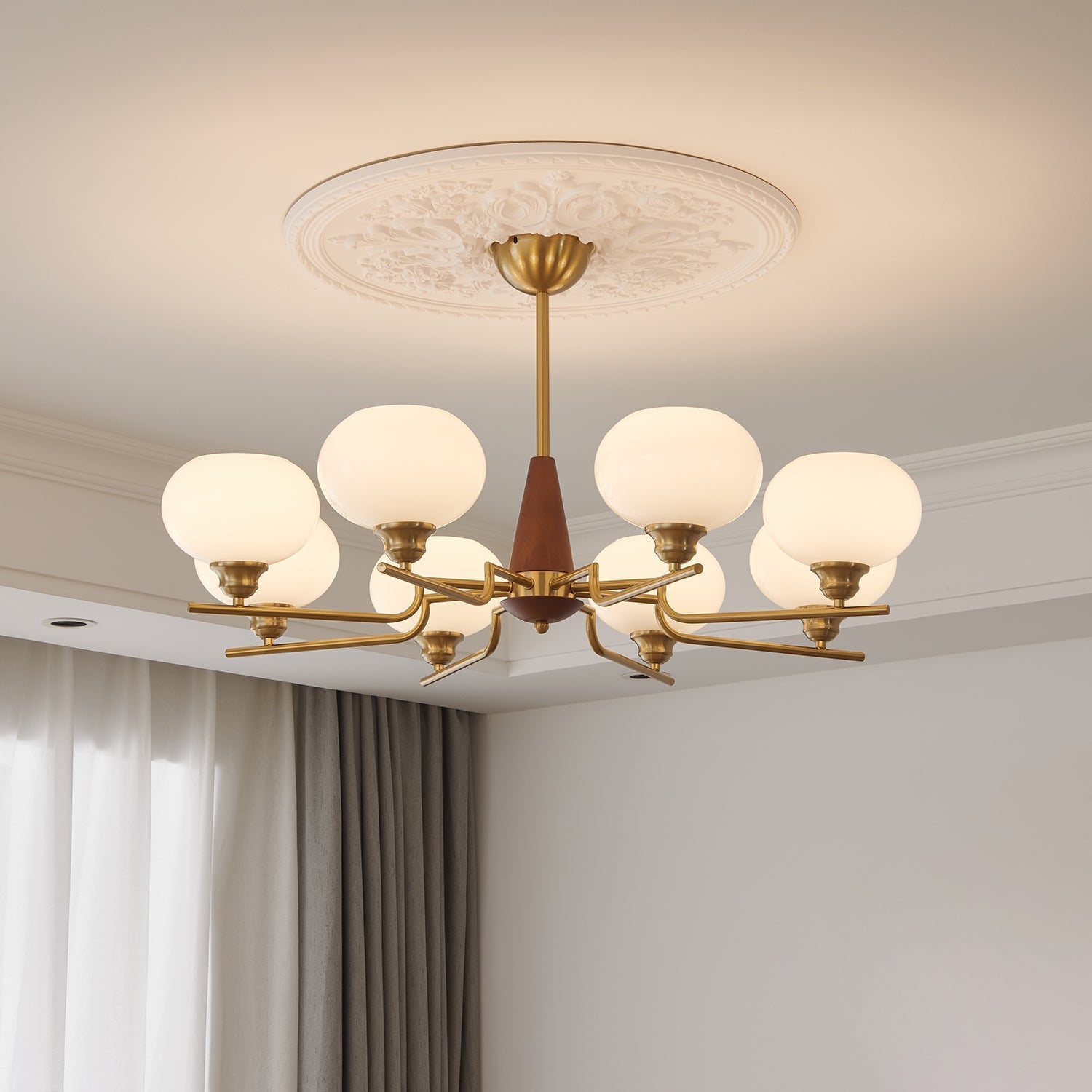 Lustra Chandelier Walnut Frosted Glass Globes - Letslighting