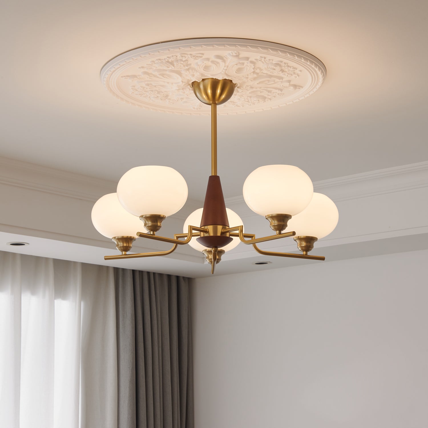 Lustra Chandelier Walnut Frosted Glass Globes - Letslighting