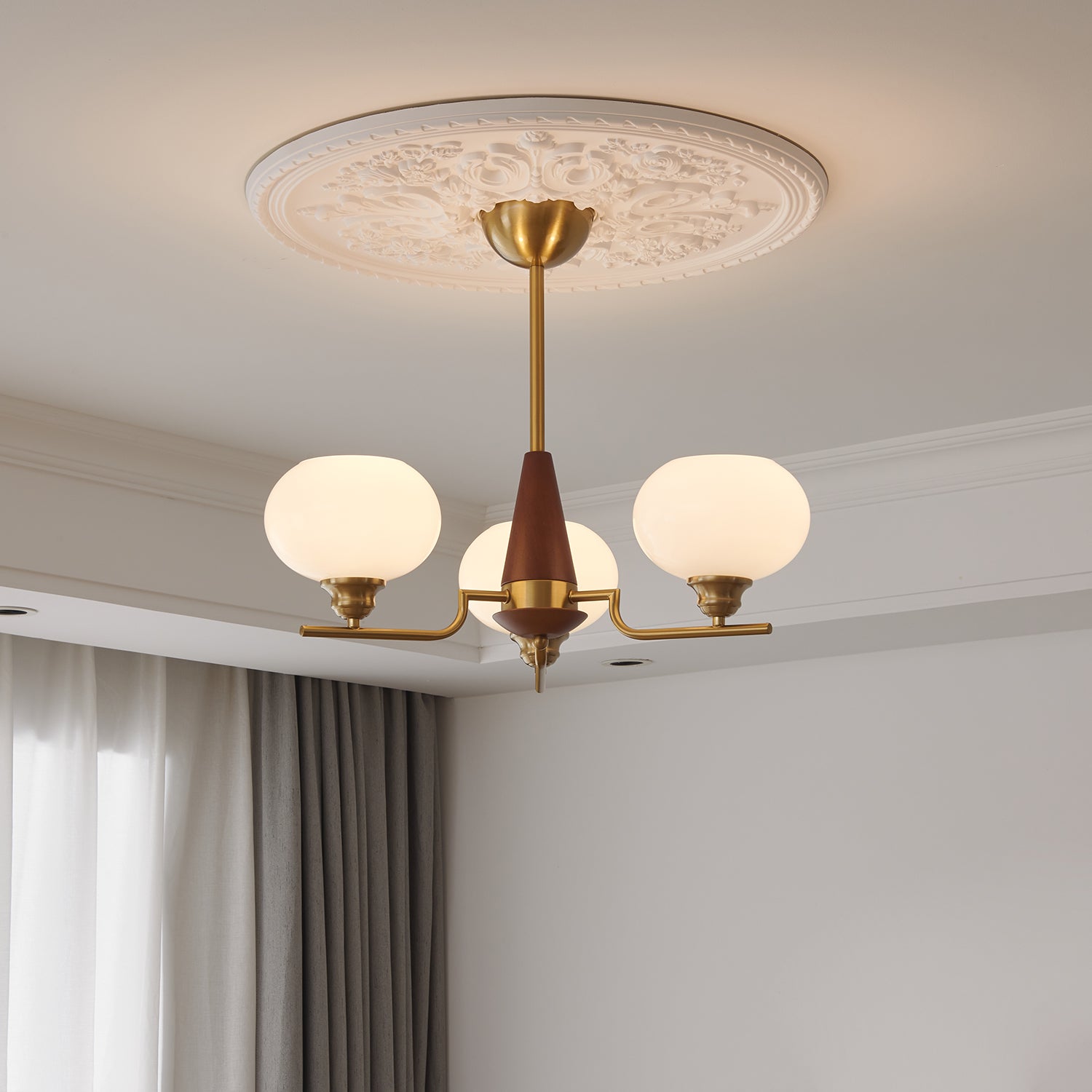 Lustra Chandelier Walnut Frosted Glass Globes - Letslighting