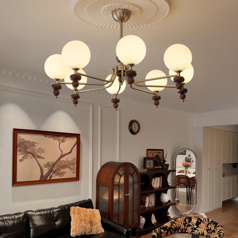 Cemarus Traditional Sphere Walnut Wood Glass Chandelier - Letslighting