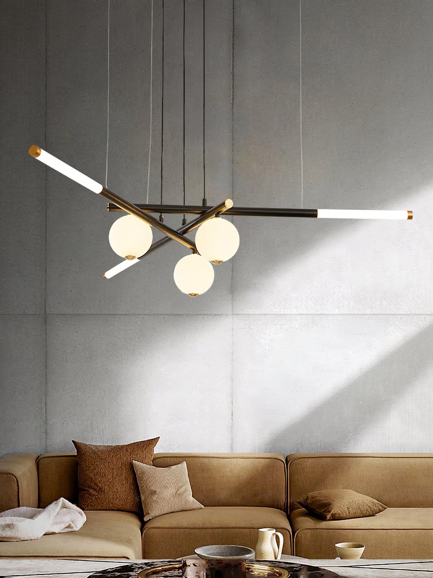 Chandelier Black White Rods and Globe Modern - Letslighting