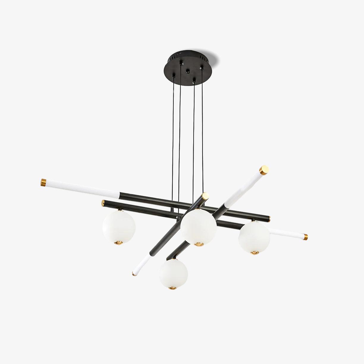 Chandelier Black White Rods and Globe Modern - Letslighting