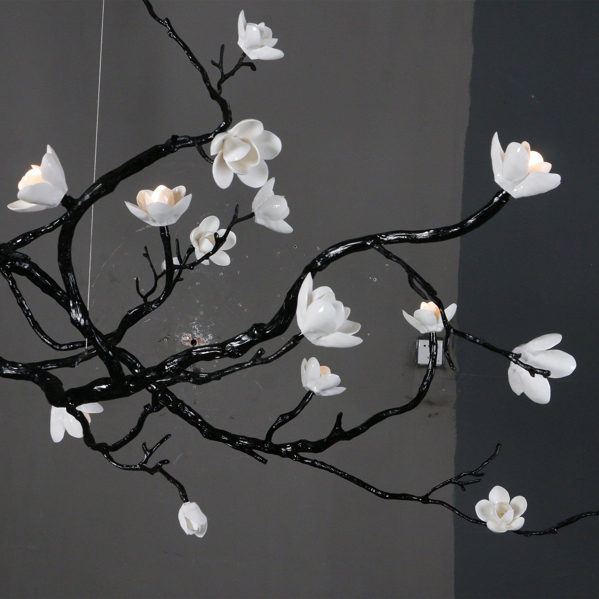 Lustra Chandelier Ceramic Flower Black Branch - Letslighting
