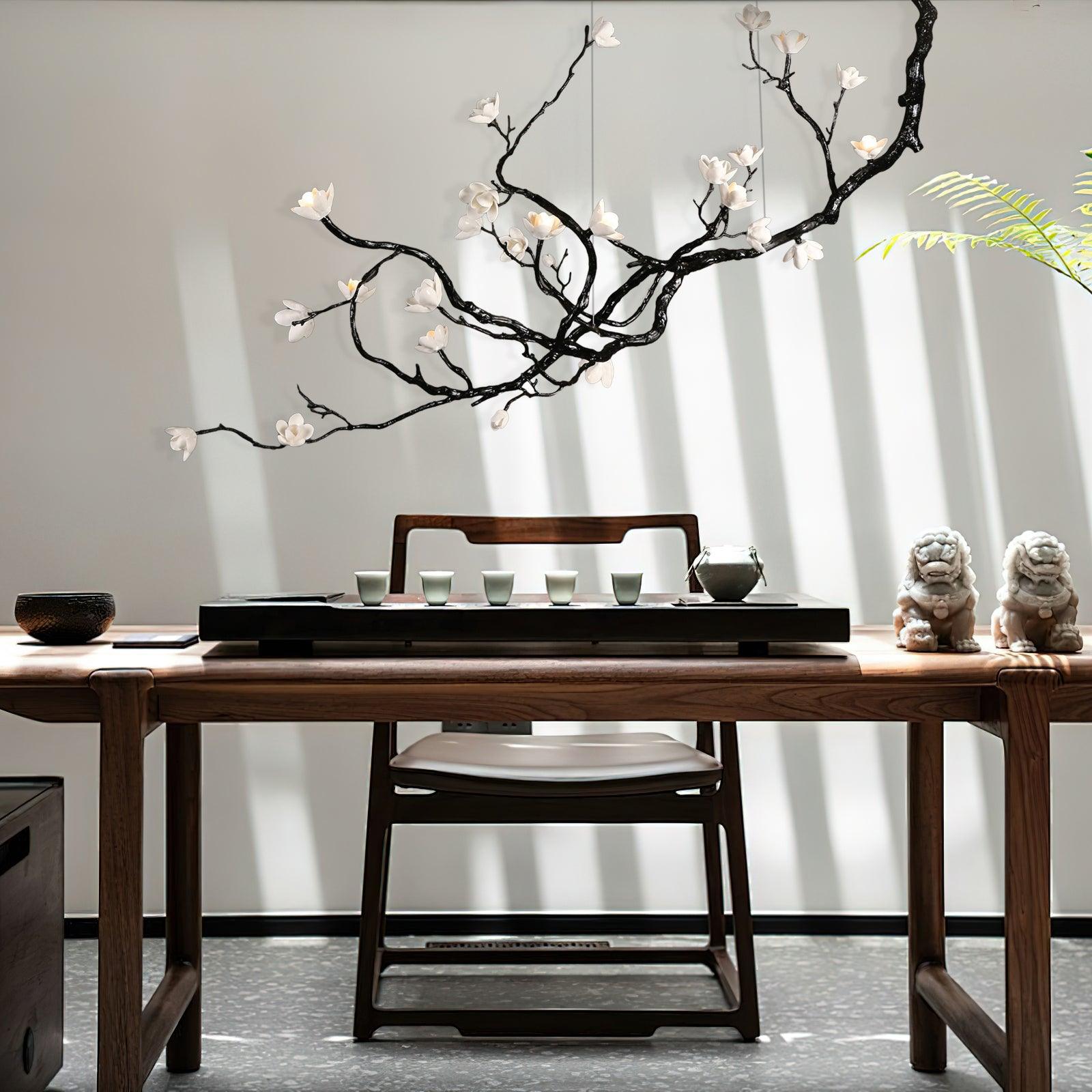 Lustra Chandelier Ceramic Flower Black Branch - Letslighting