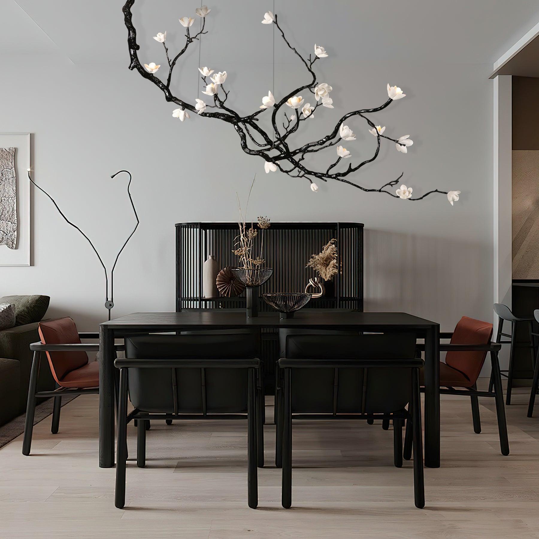 Lustra Chandelier Ceramic Flower Black Branch - Letslighting
