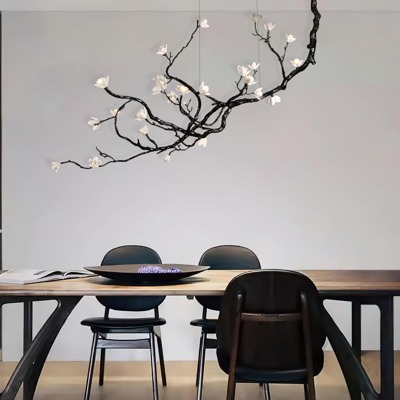 Lustra Chandelier Ceramic Flower Black Branch - Letslighting