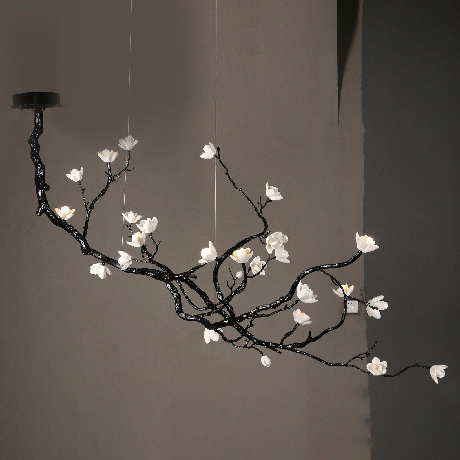 Lustra Chandelier Ceramic Flower Black Branch - Letslighting