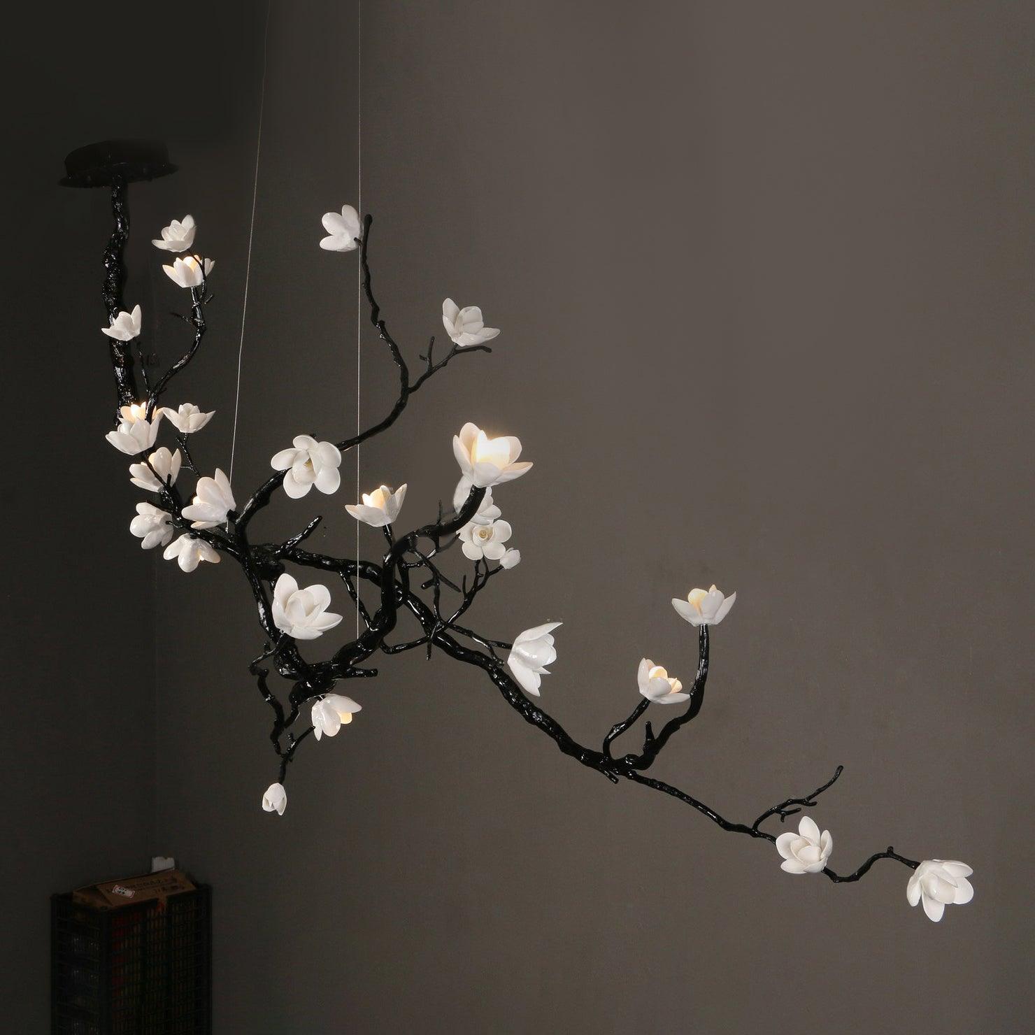 Lustra Chandelier Ceramic Flower Black Branch - Letslighting