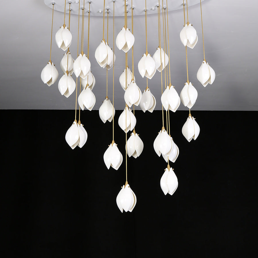 Lustra Pendant Lamp White Floral Ceramic - Letslighting