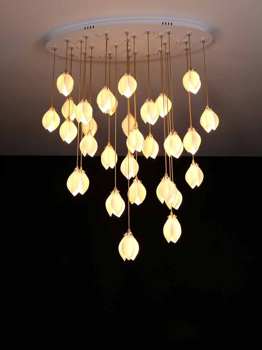 Lustra Pendant Lamp White Floral Ceramic - Letslighting