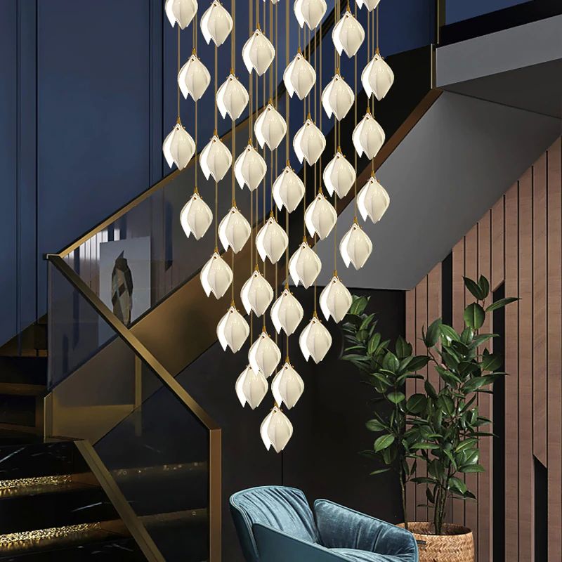 Lustra Pendant Lamp White Floral Ceramic - Letslighting