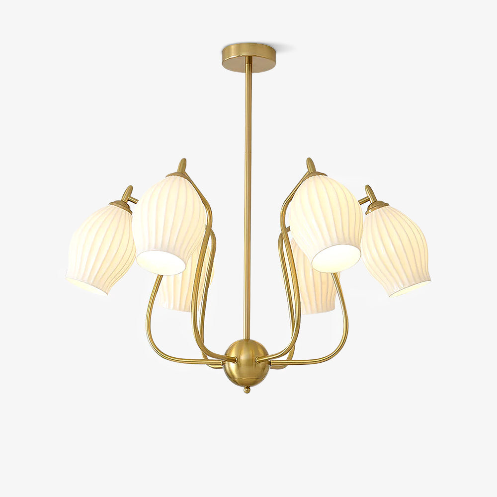 Lustra Chandelier Ceramic Ribbed Sculptural Glass Elegant - Letslighting