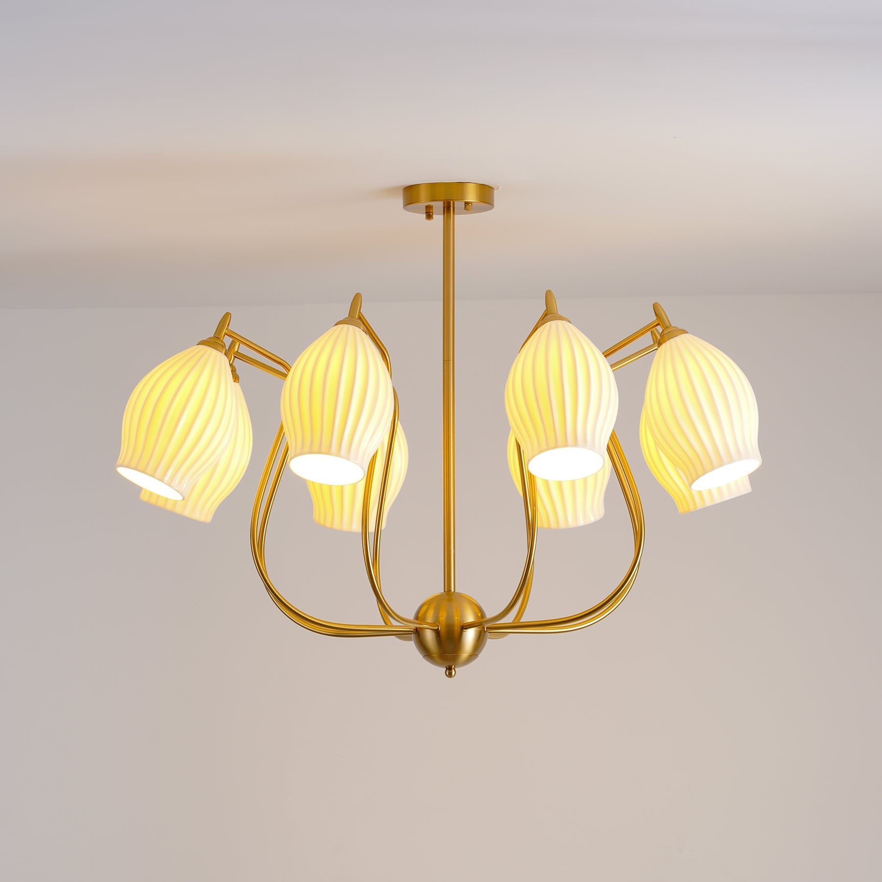 Lustra Chandelier Ceramic Ribbed Sculptural Glass Elegant - Letslighting
