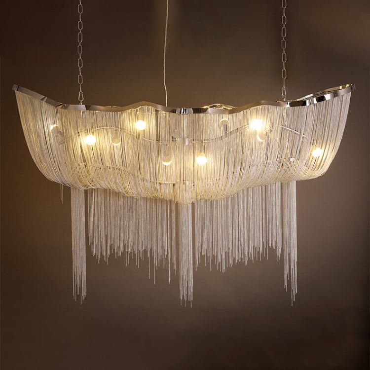 Lustra Chandelier Aluminum Chains Shimmering Nickel - Letslighting