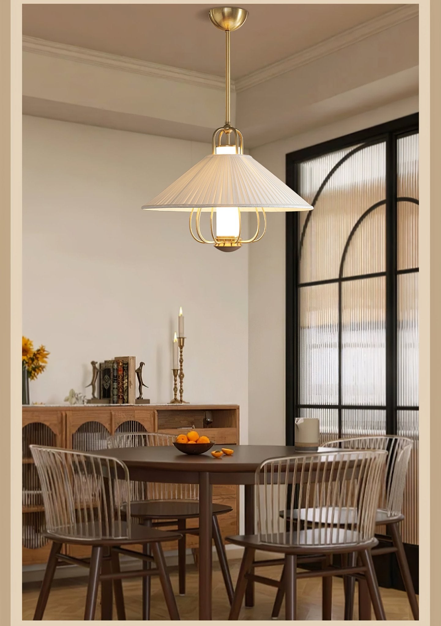 Lustra Pendant Light Fabric Gold LED Dining - Letslighting