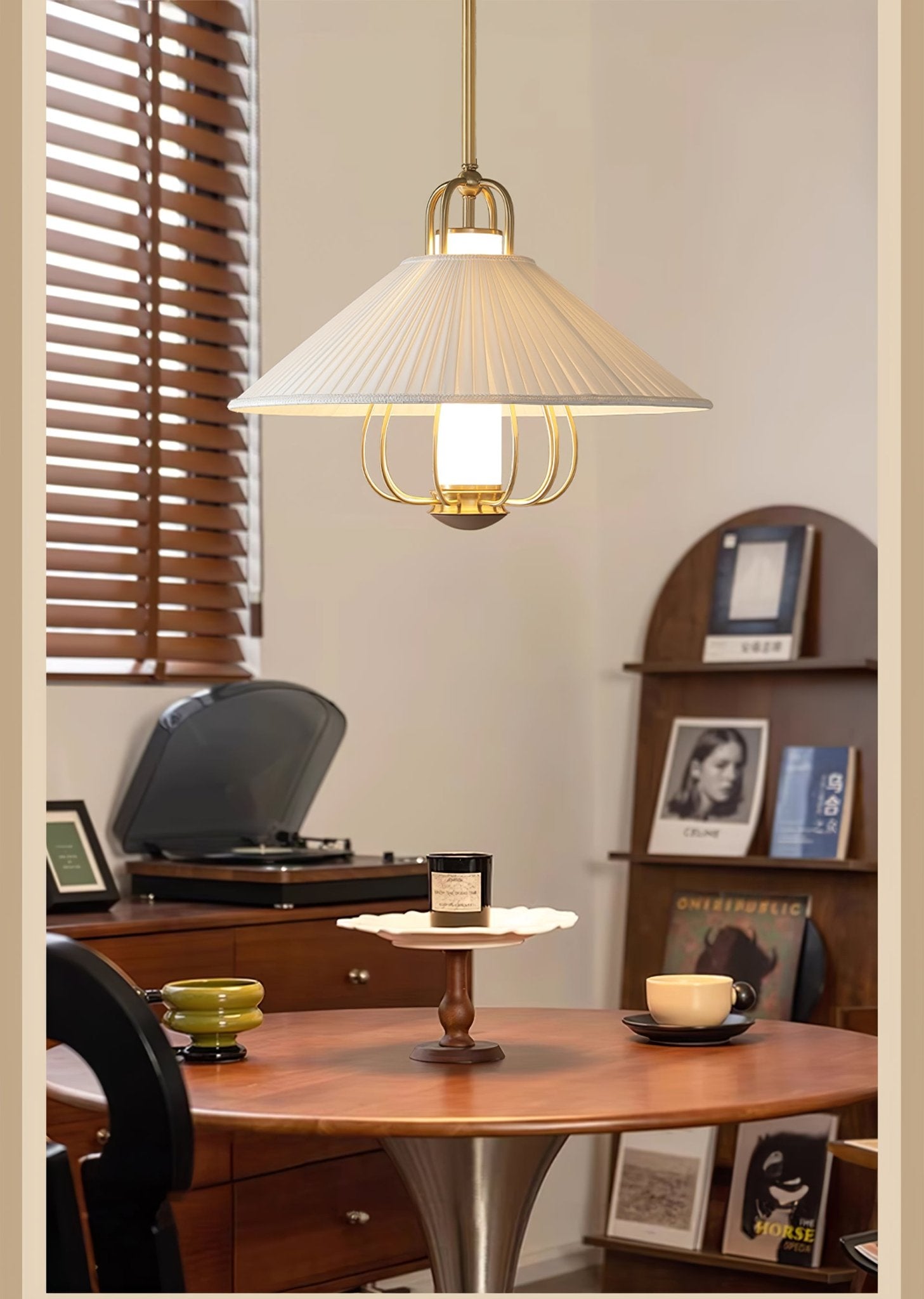 Lustra Pendant Light Fabric Gold LED Dining - Letslighting