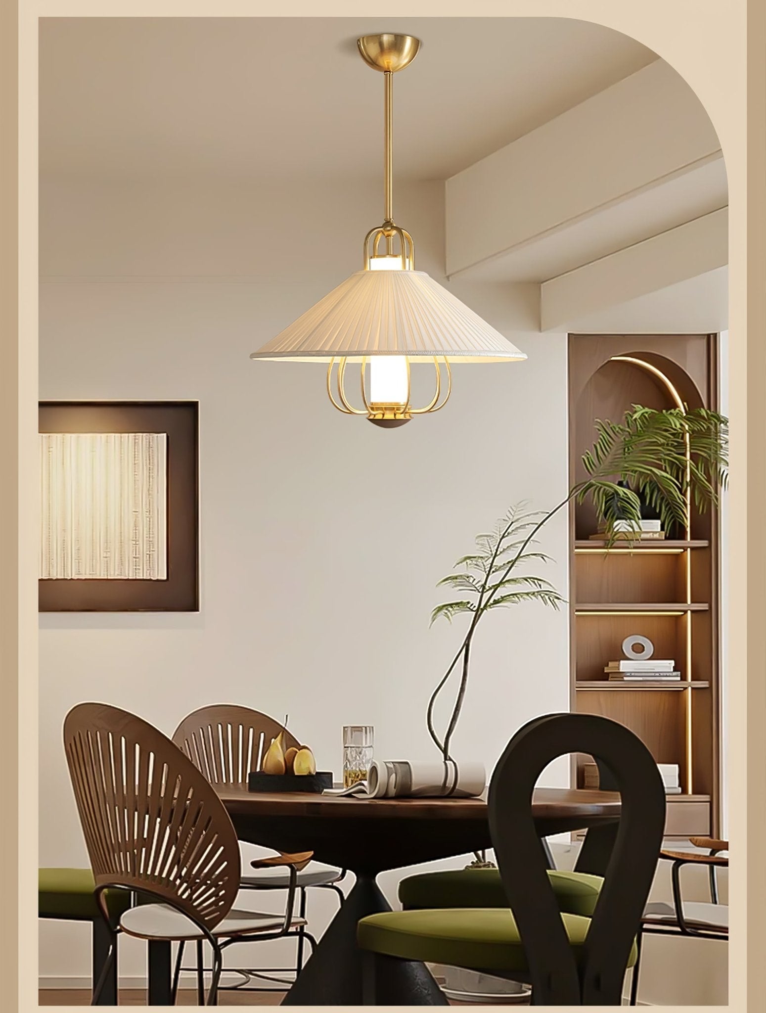 Lustra Pendant Light Fabric Gold LED Dining - Letslighting