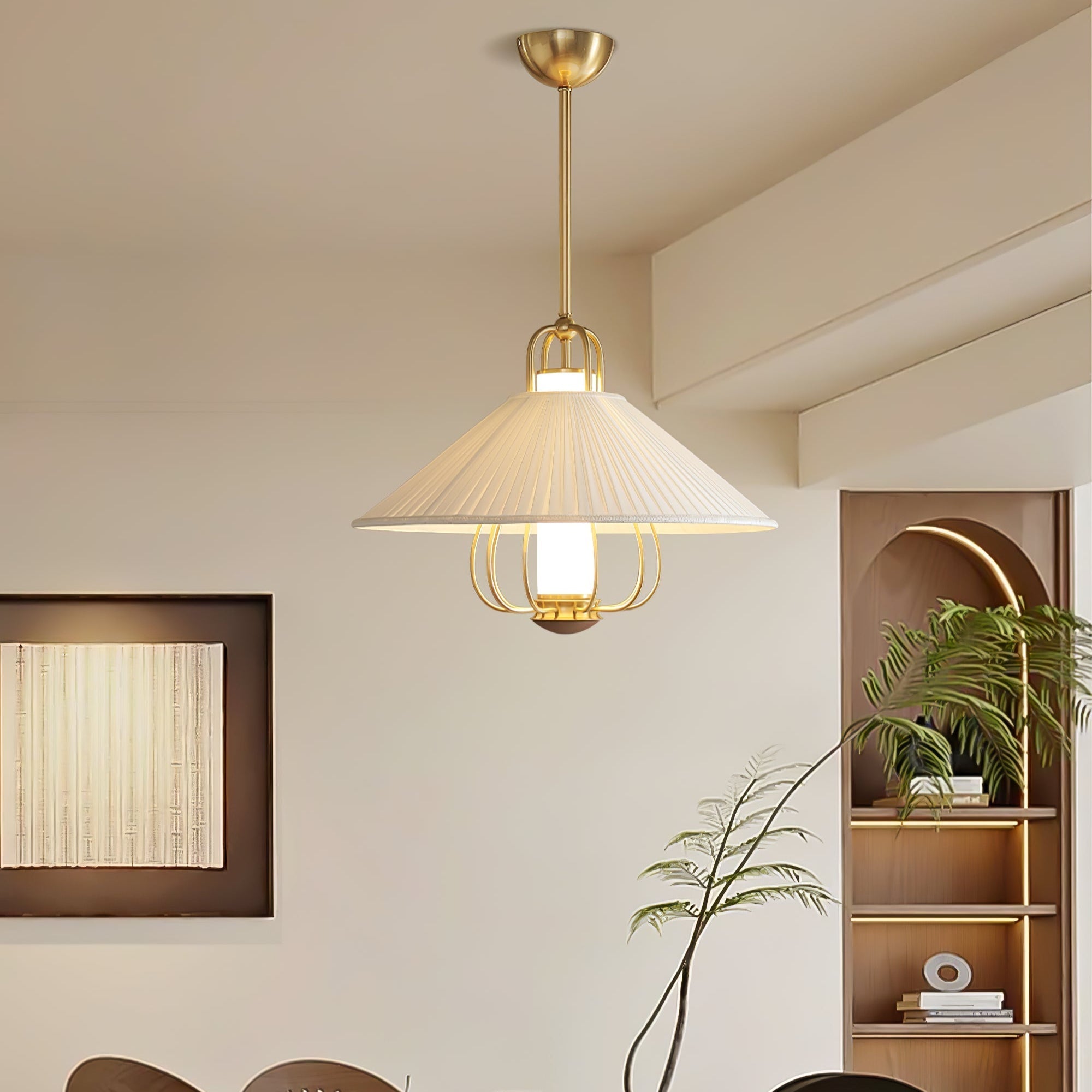 Lustra Pendant Light Fabric Gold LED Dining - Letslighting