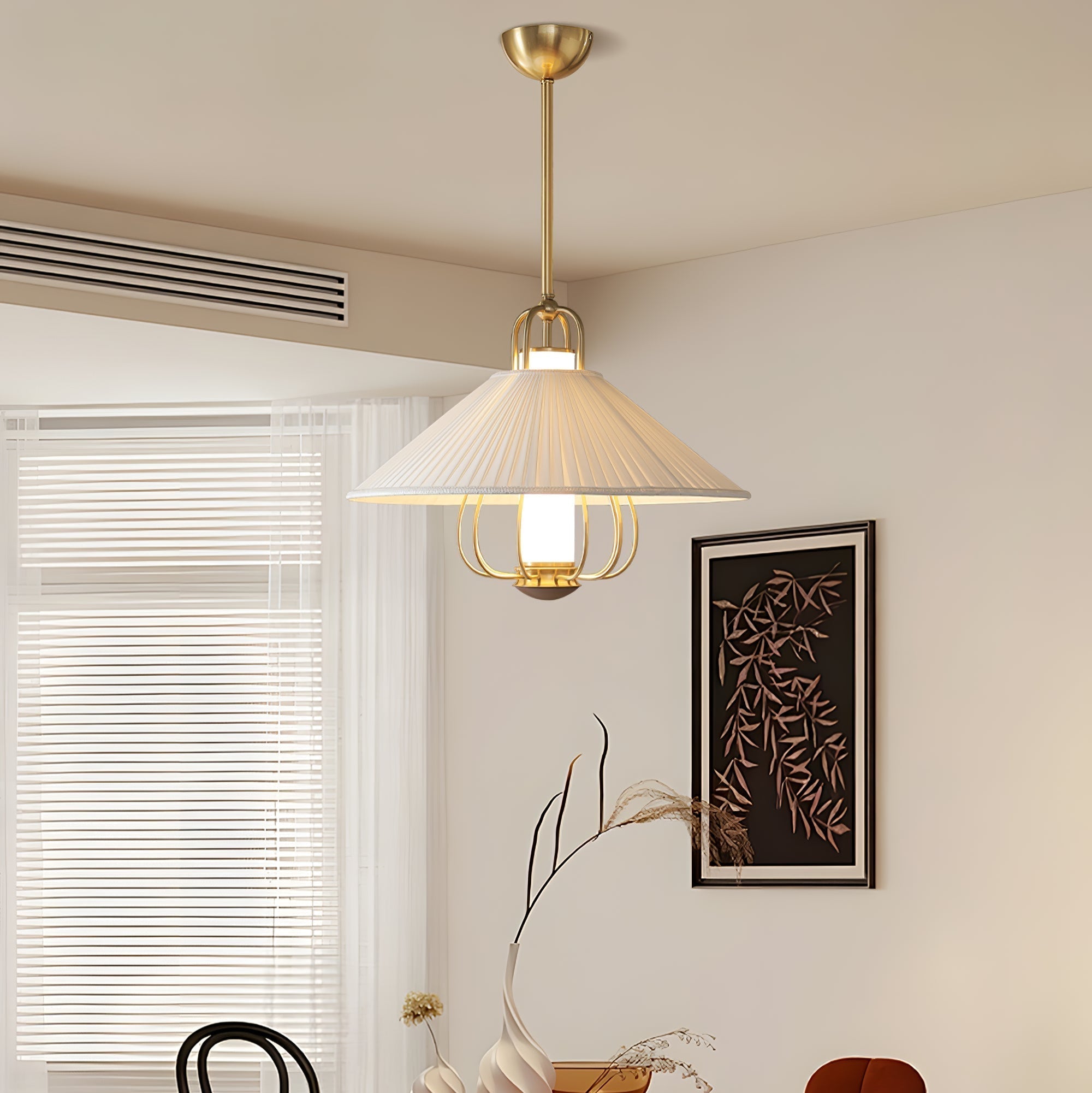 Lustra Pendant Light Fabric Gold LED Dining - Letslighting