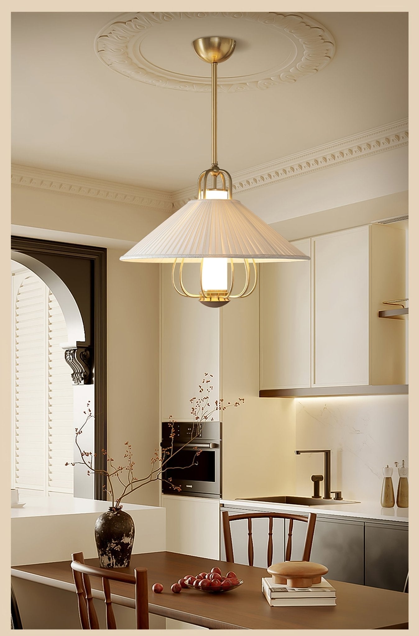 Lustra Pendant Light Fabric Gold LED Dining - Letslighting