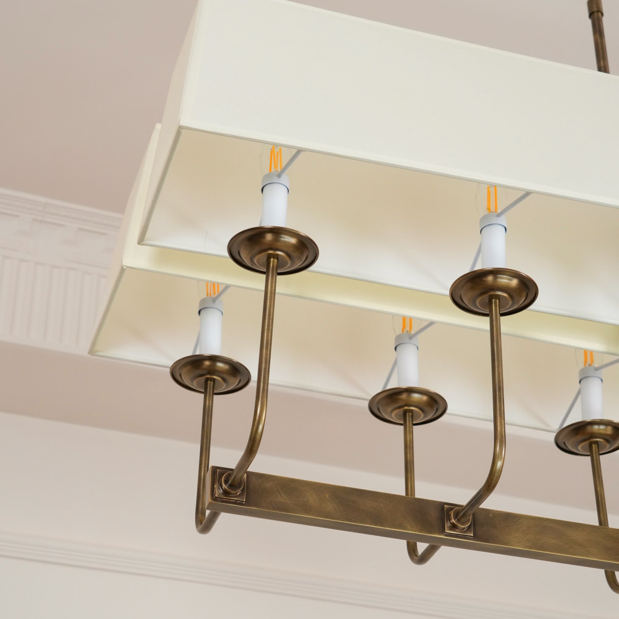 Beacon Modern Minimalist Linear Brass Fabric Chandelier - Letslighting