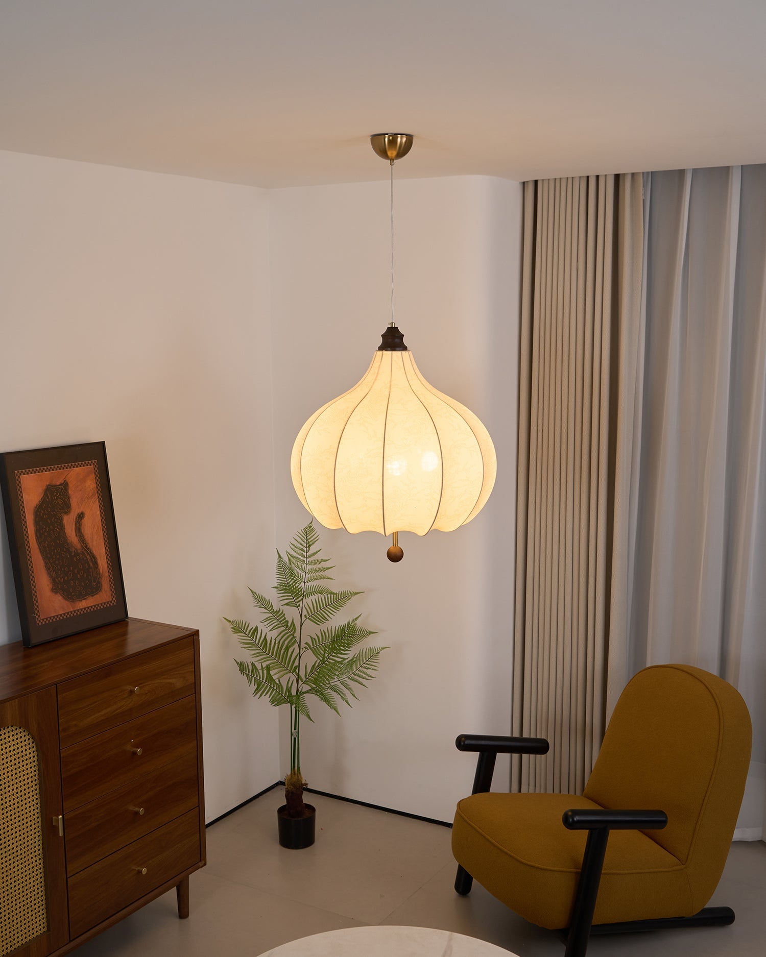 Orbitio Fabric Wood Pendant Light - Letslighting