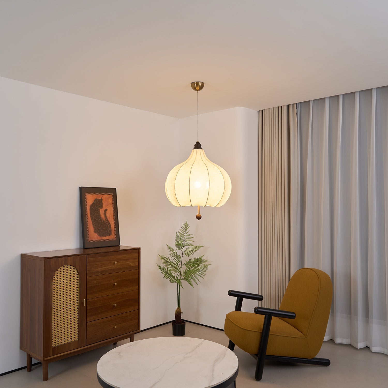 Orbitio Fabric Wood Pendant Light - Letslighting