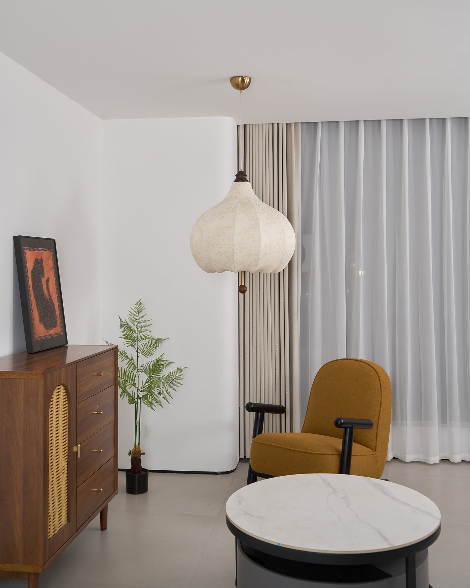 Orbitio Fabric Wood Pendant Light - Letslighting