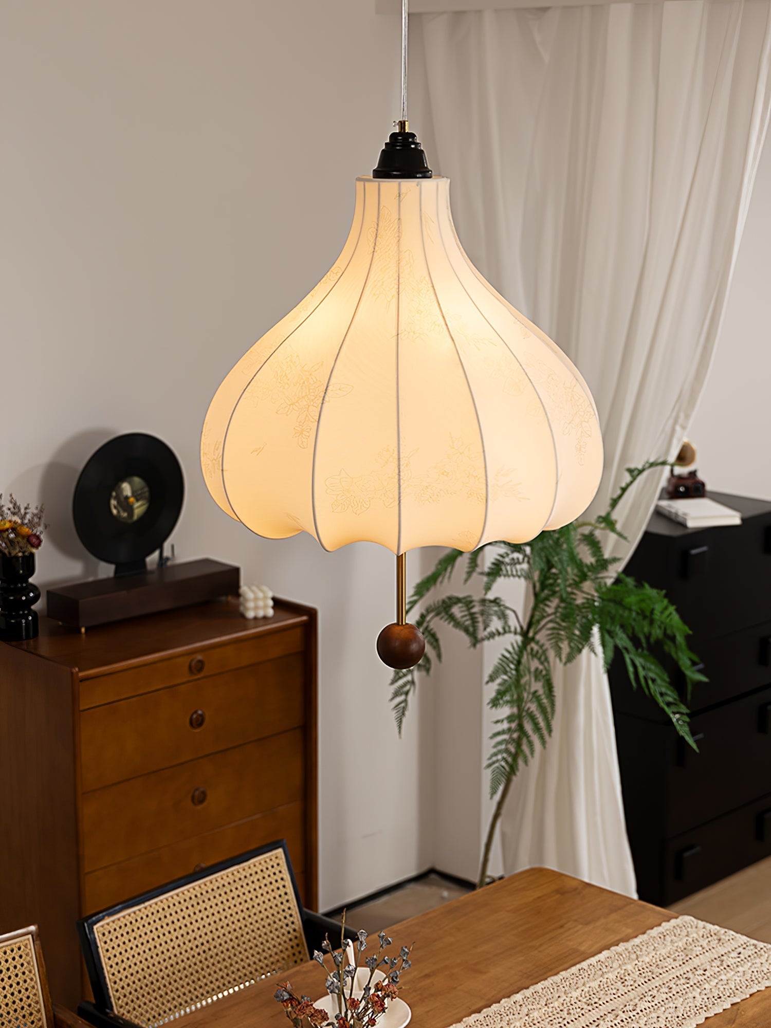Orbitio Fabric Wood Pendant Light - Letslighting