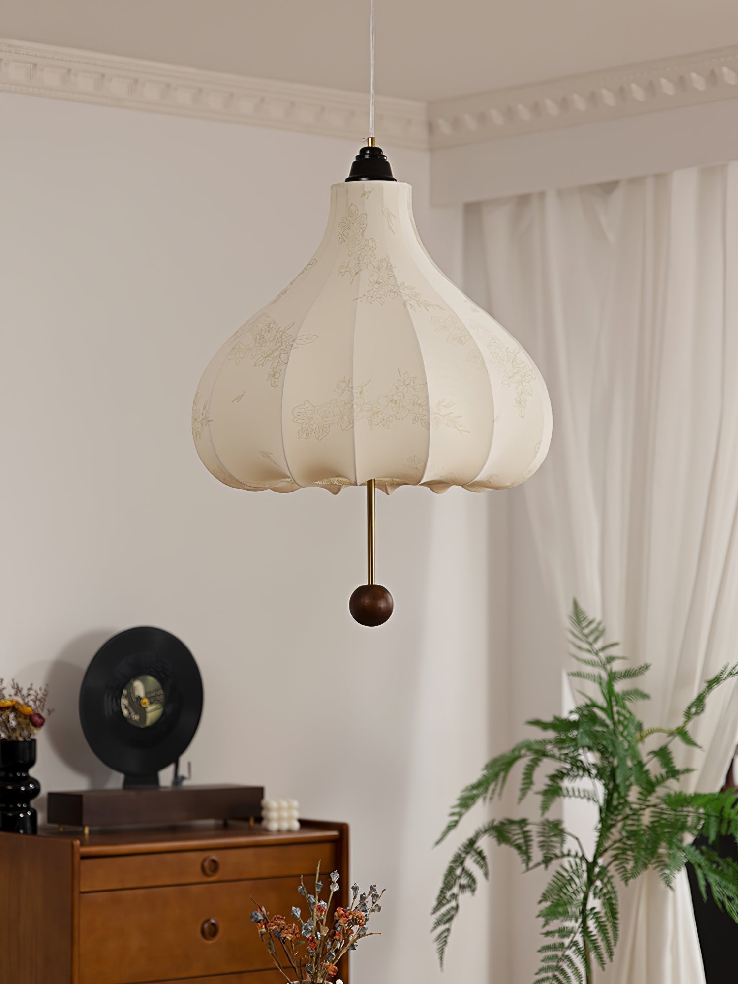Orbitio Fabric Wood Pendant Light - Letslighting