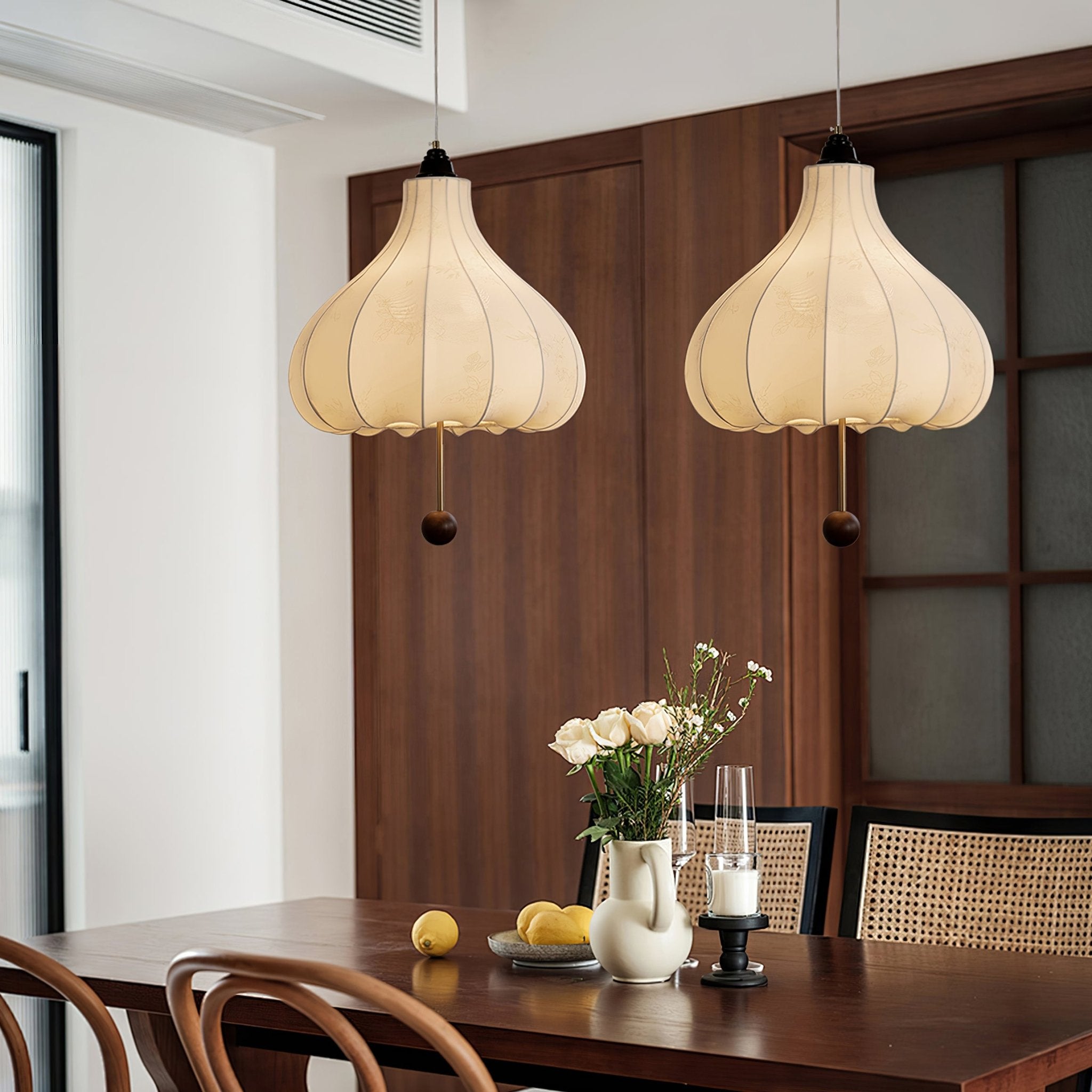 Orbitio Fabric Wood Pendant Light - Letslighting