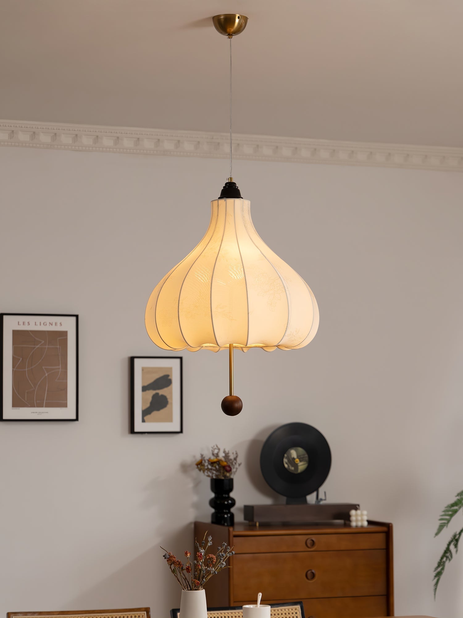 Orbitio Fabric Wood Pendant Light - Letslighting